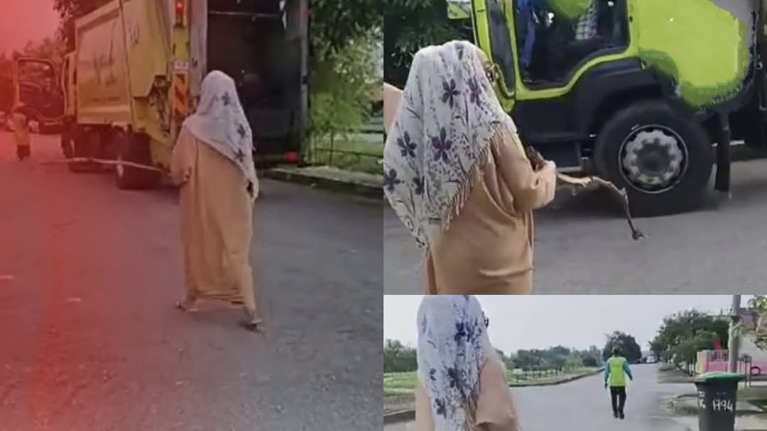 Wanita Naik Angin, Halau Pekerja Sampah Dengan Kayu Di Hadapan Rumah