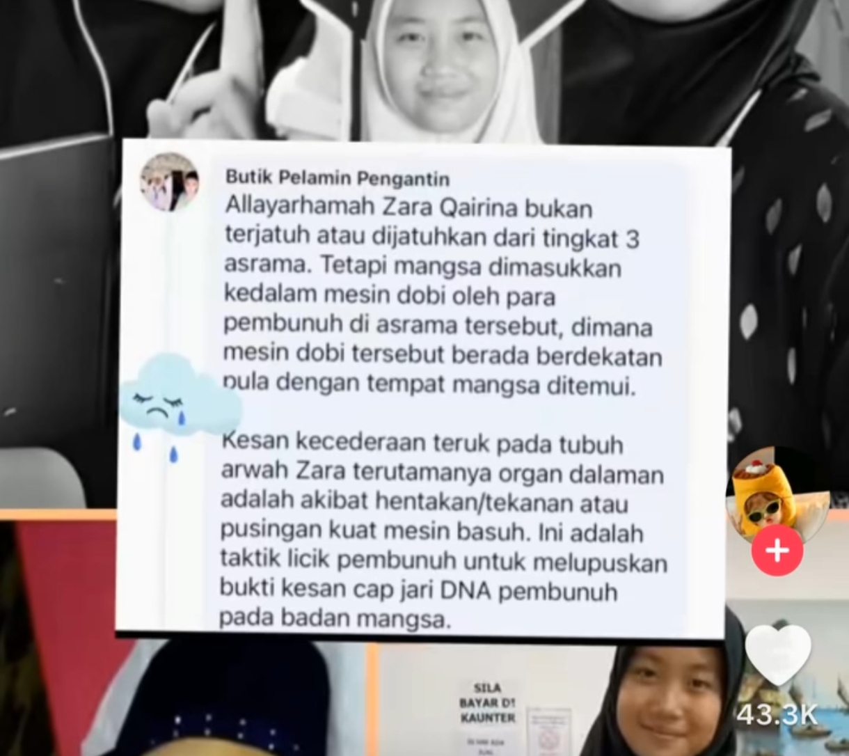 Rakaman CCTV Arwah Zara Dimasukkan Ke Dalam Mesin Basuh Selama 2 Jam Tular